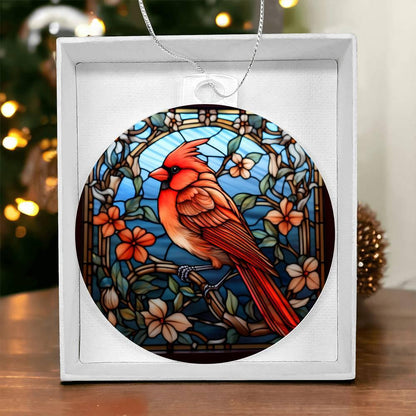 Cardinal Stained Glass Acrylic Keepsake Ornament - Mallard Moon Gift Shop