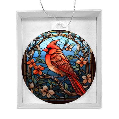 Cardinal Stained Glass Acrylic Keepsake Ornament - Mallard Moon Gift Shop