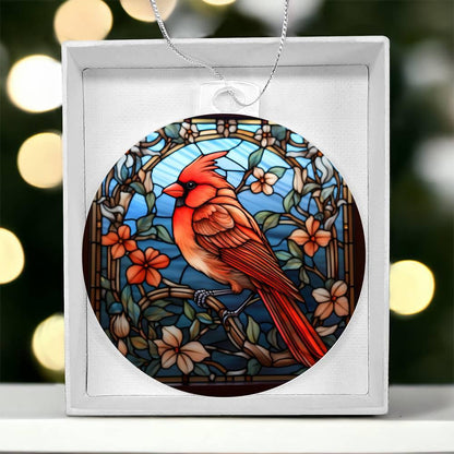 Cardinal Stained Glass Acrylic Keepsake Ornament - Mallard Moon Gift Shop