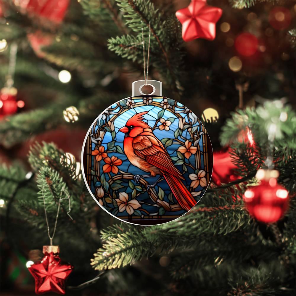 Cardinal Stained Glass Acrylic Keepsake Ornament - Mallard Moon Gift Shop