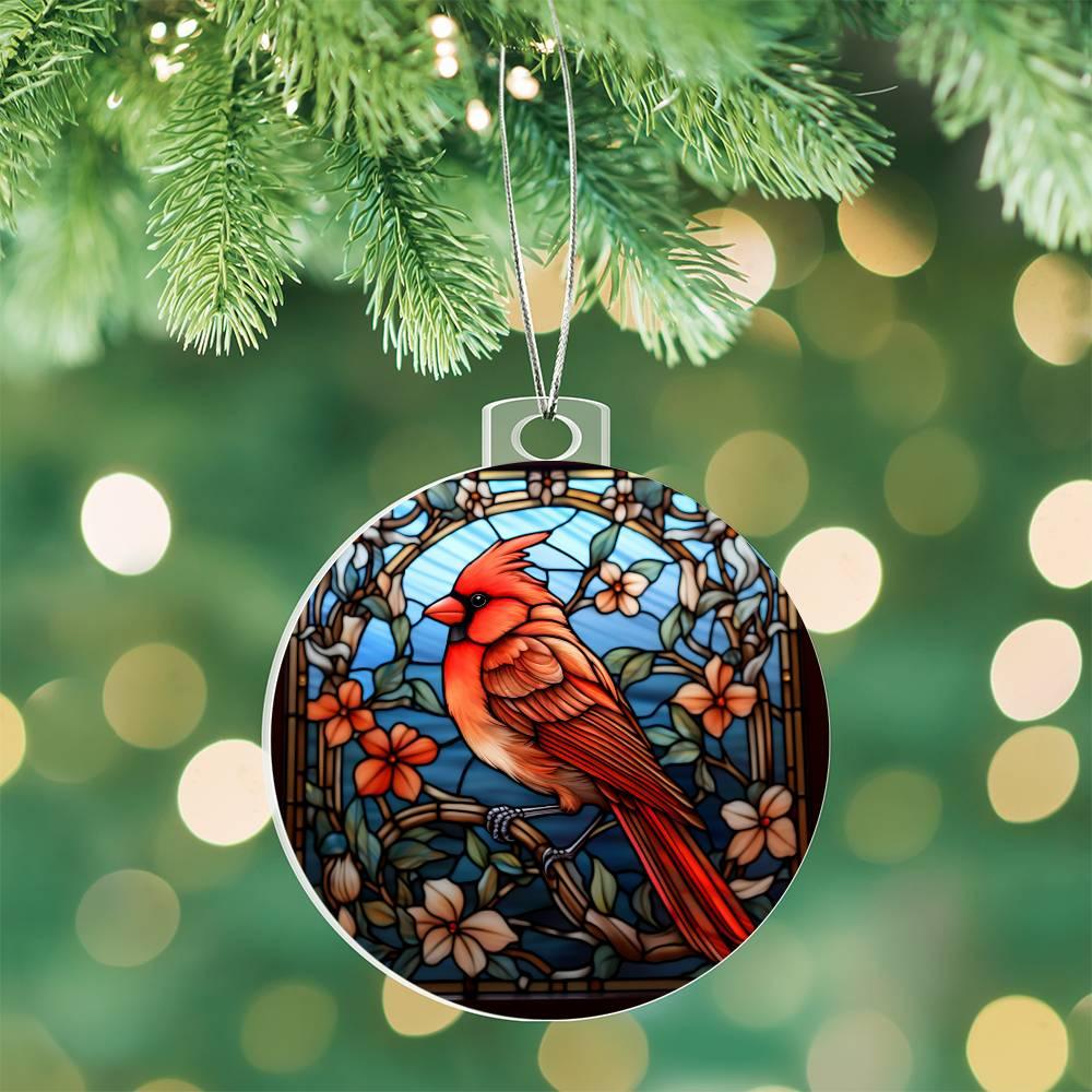 Cardinal Stained Glass Acrylic Keepsake Ornament - Mallard Moon Gift Shop