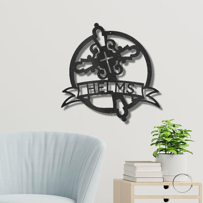 Catholic Cross Custom Name Monogram Metal Art Wall Sign - Mallard Moon Gift Shop