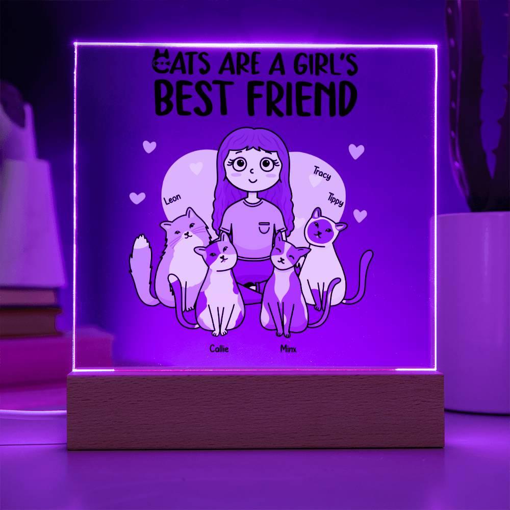 Cats are a Girl's Bet Friend Personalized Acrylic Plaque - Mallard Moon Gift Shop