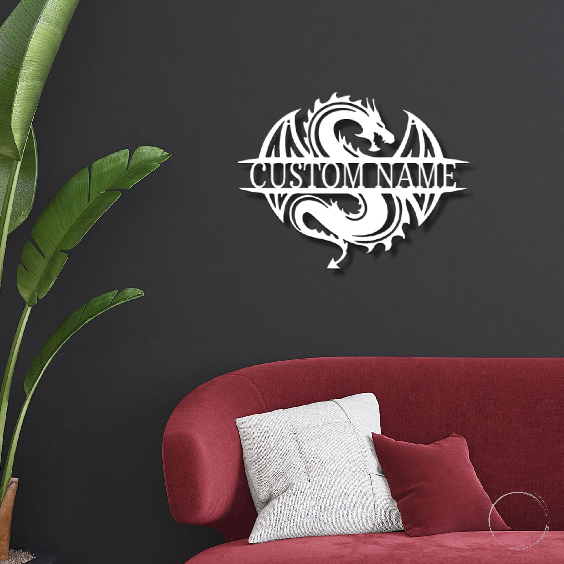 Celtic Dragon Monogram Personalized Name Indoor Outdoor Steel Wall Sign Metal Art - Mallard Moon Gift Shop