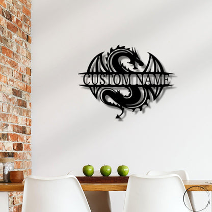 Celtic Dragon Monogram Personalized Name Indoor Outdoor Steel Wall Sign Metal Art - Mallard Moon Gift Shop