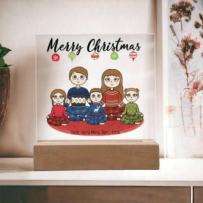 Christmas Family Portrait Personalized Square Acrylic Plaque - Mallard Moon Gift Shop