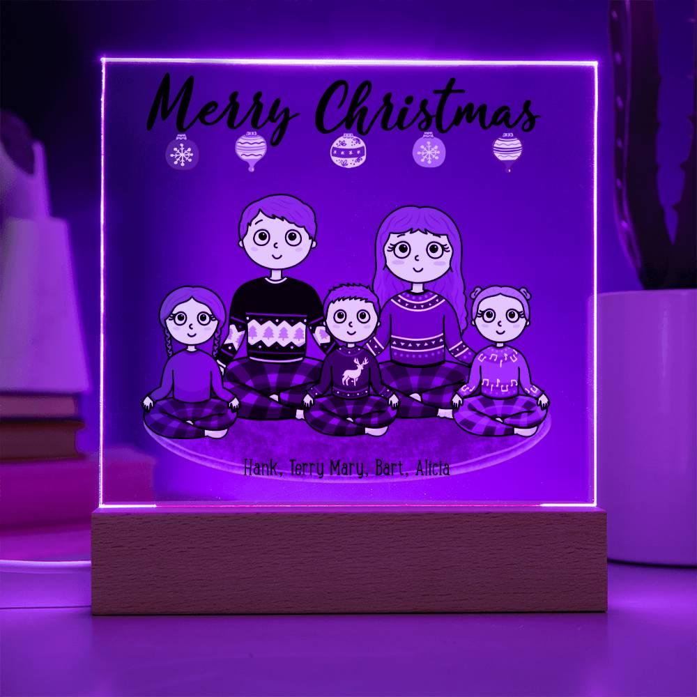 Christmas Family Portrait Personalized Square Acrylic Plaque - Mallard Moon Gift Shop