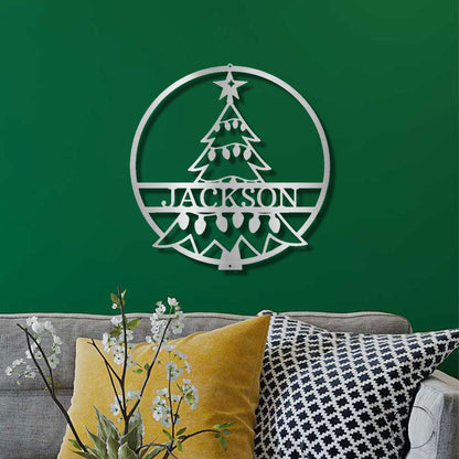 Christmas Tree Custom Family Name Indoor Outdoor Steel Wall Sign Holiday Décor - Mallard Moon Gift Shop