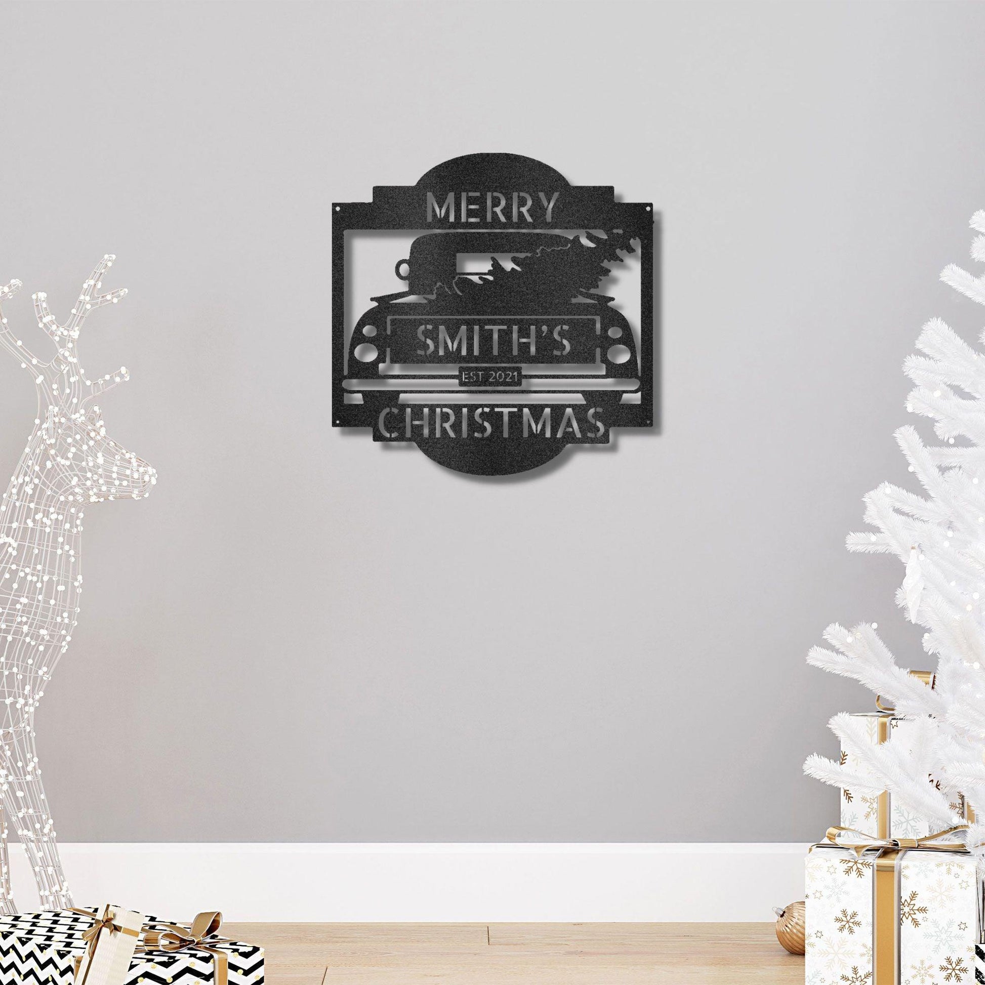 Christmas Truck Personalized Metal Wall Sign Art: Elegantly Crafted in the USA - Mallard Moon Gift Shop