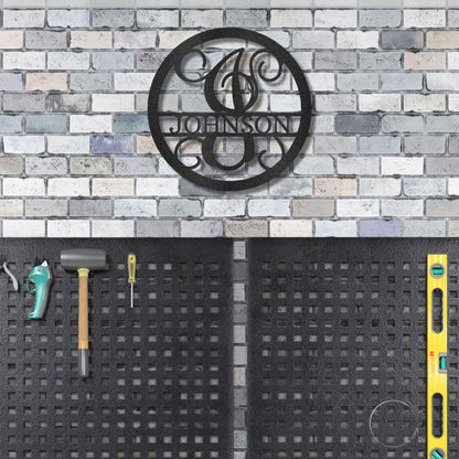 Circle Vine Monogram Personalized Name Indoor Outdoor Steel Wall Sign Metal Art - Mallard Moon Gift Shop
