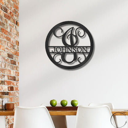 Circle Vine Monogram Personalized Name Indoor Outdoor Steel Wall Sign Metal Art - Mallard Moon Gift Shop