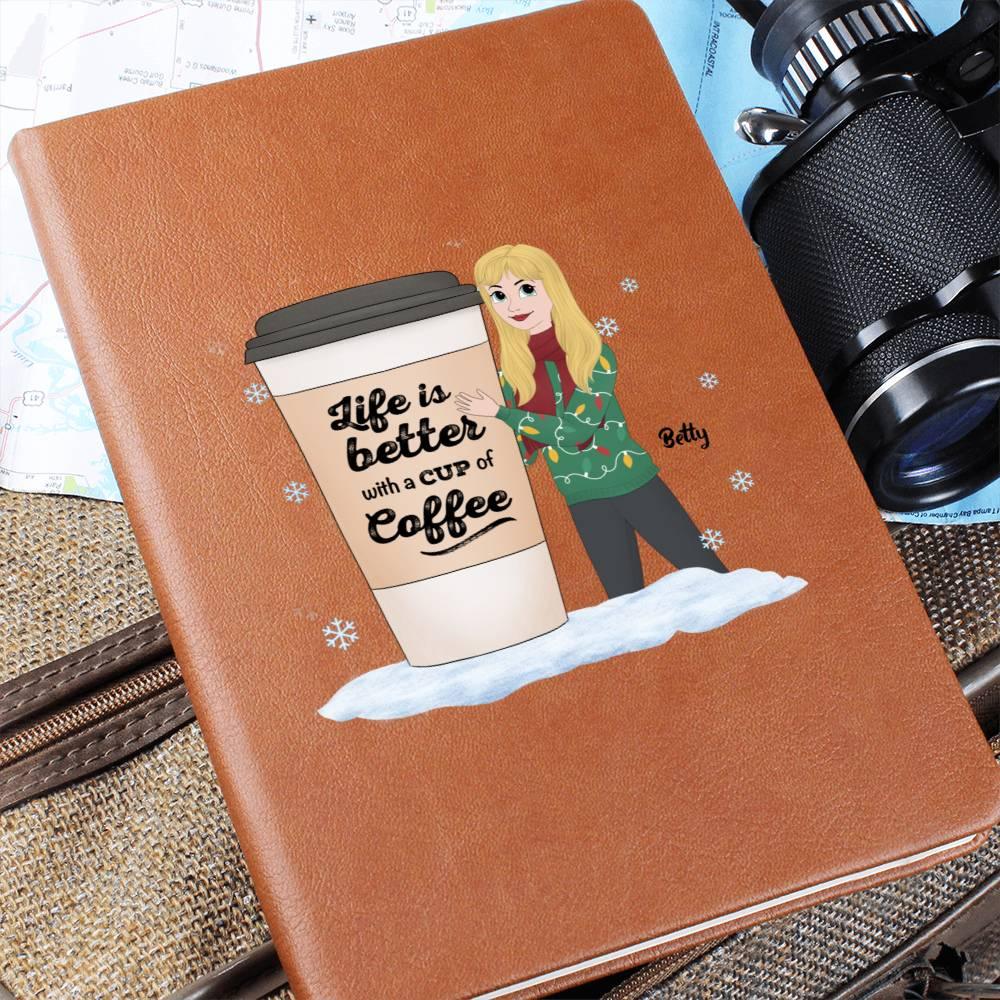 Coffee & Chronicles: Personalized Vegan Leather Journal - Mallard Moon Gift Shop