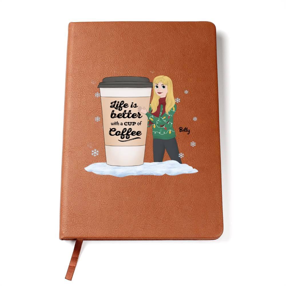 Coffee & Chronicles: Personalized Vegan Leather Journal - Mallard Moon Gift Shop