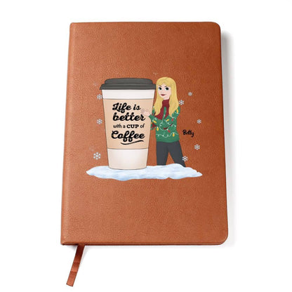 Coffee & Chronicles: Personalized Vegan Leather Journal - Mallard Moon Gift Shop