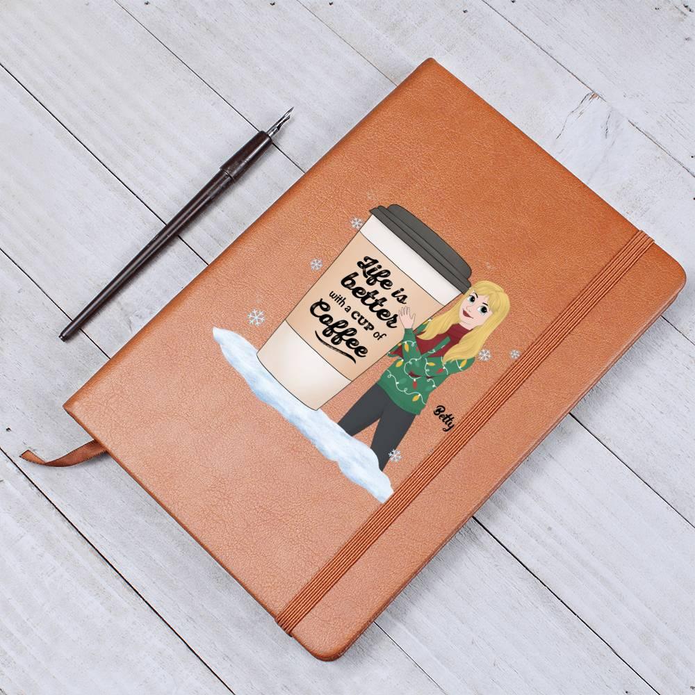 Coffee & Chronicles: Personalized Vegan Leather Journal - Mallard Moon Gift Shop