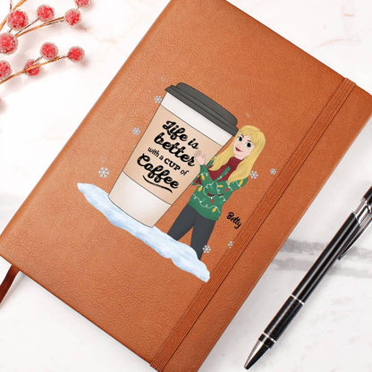 Coffee & Chronicles: Personalized Vegan Leather Journal - Mallard Moon Gift Shop