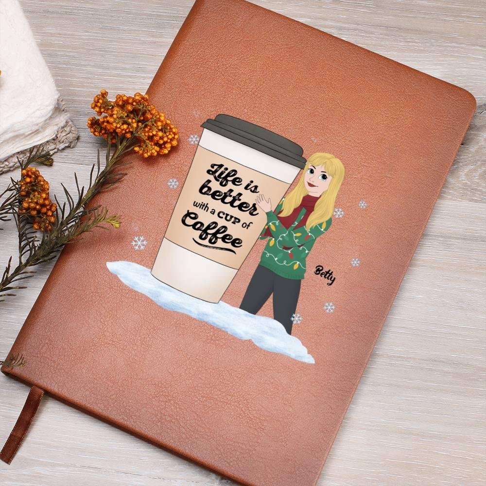 Coffee & Chronicles: Personalized Vegan Leather Journal - Mallard Moon Gift Shop