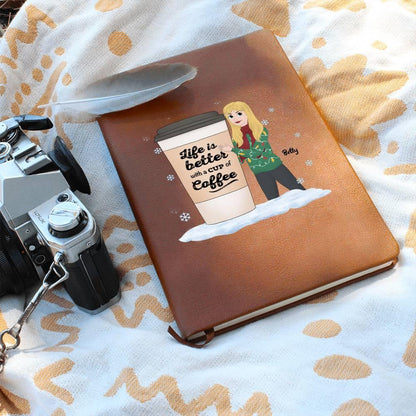 Coffee & Chronicles: Personalized Vegan Leather Journal - Mallard Moon Gift Shop