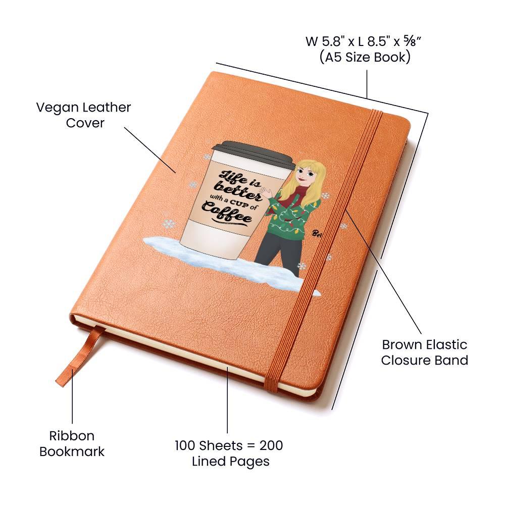 Coffee & Chronicles: Personalized Vegan Leather Journal - Mallard Moon Gift Shop