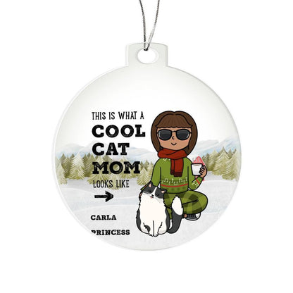 Cool Cat Mom Personalized Acrylic Keepsake Ornament - Mallard Moon Gift Shop