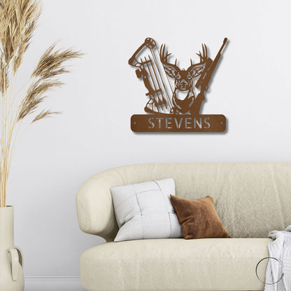 Deer Hunter - Bow Hunting Personalized Name Metal Art Wall Sign