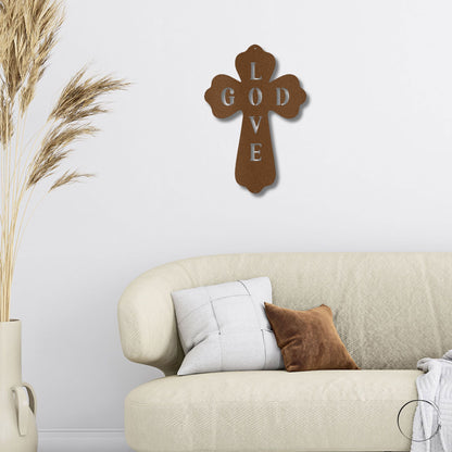 God Love Cross Metal Art Wall Sign