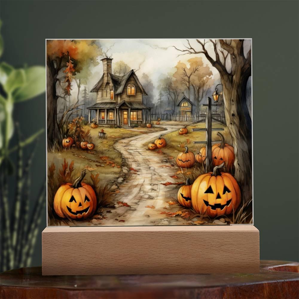 Creepy Halloween Mansion Acrylic Art - Mallard Moon Gift Shop