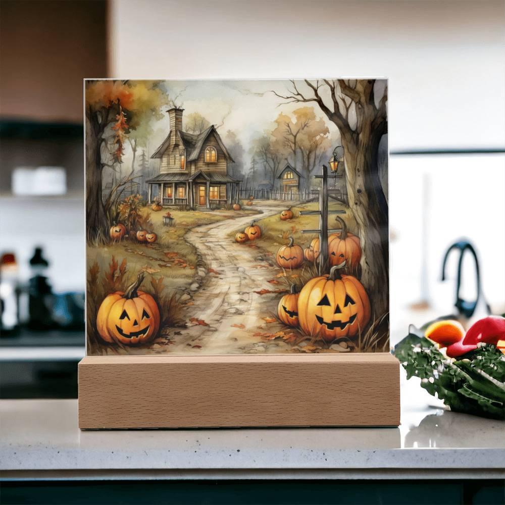 Creepy Halloween Mansion Acrylic Art - Mallard Moon Gift Shop