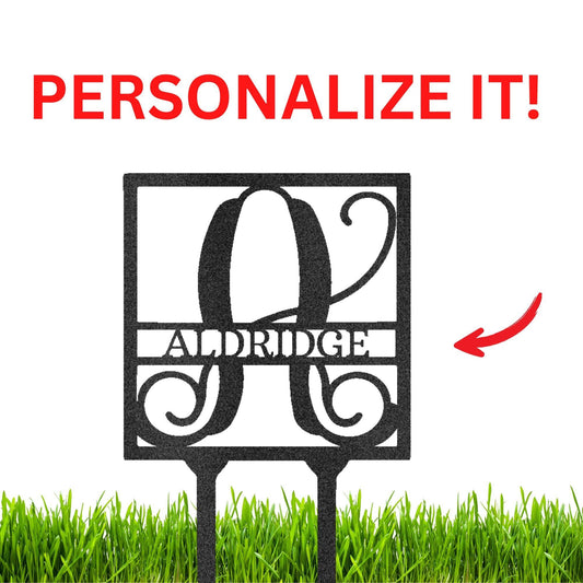 Custom Address Name Initial Square Monogram Steel Yard Garden Lawn Stake - Mallard Moon Gift Shop