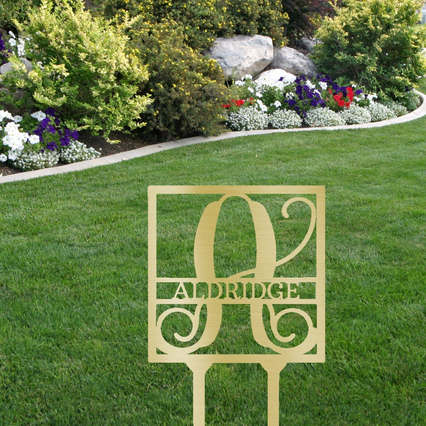 Custom Address Name Initial Square Monogram Steel Yard Garden Lawn Stake - Mallard Moon Gift Shop