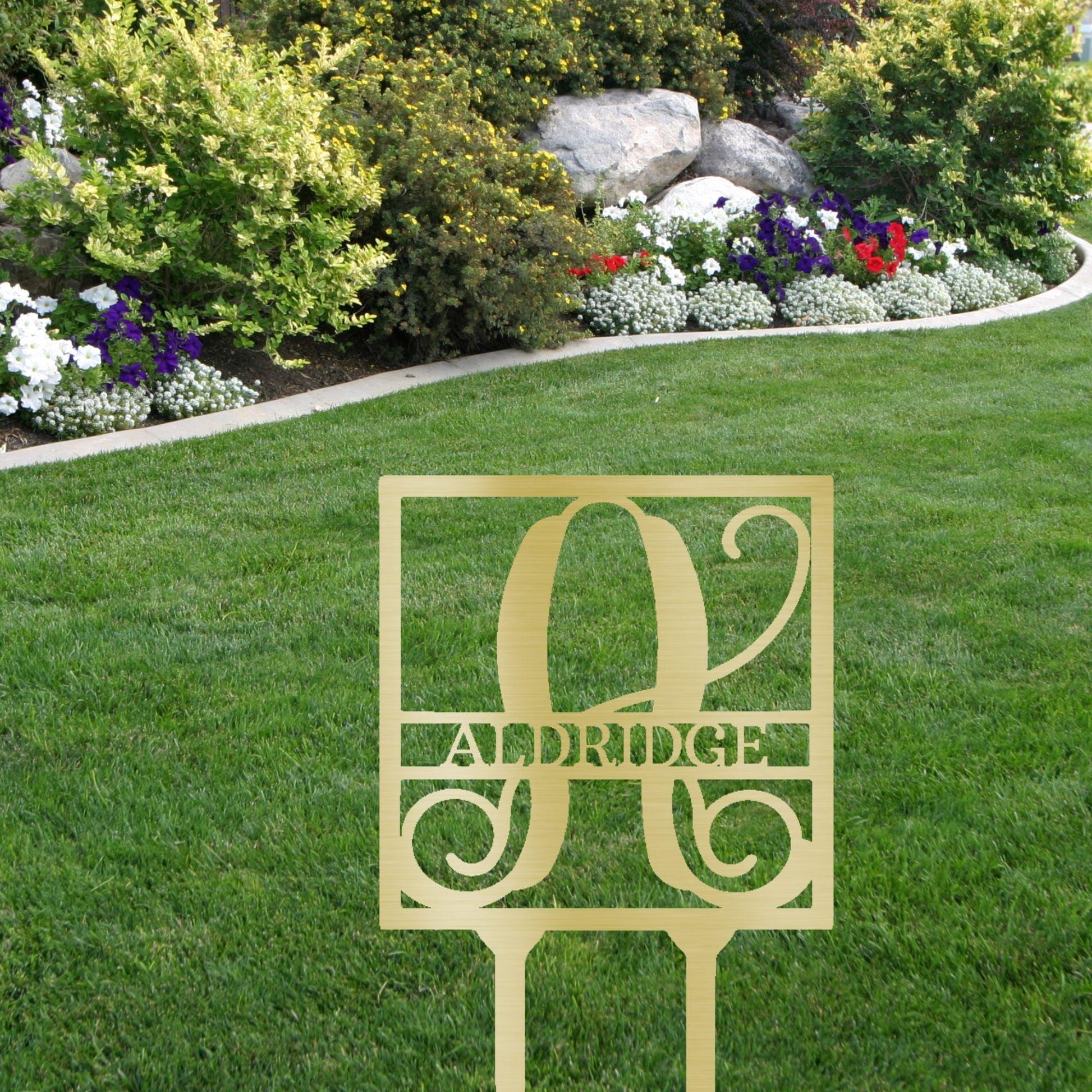 Custom Address Name Initial Square Monogram Steel Yard Garden Lawn Stake - Mallard Moon Gift Shop