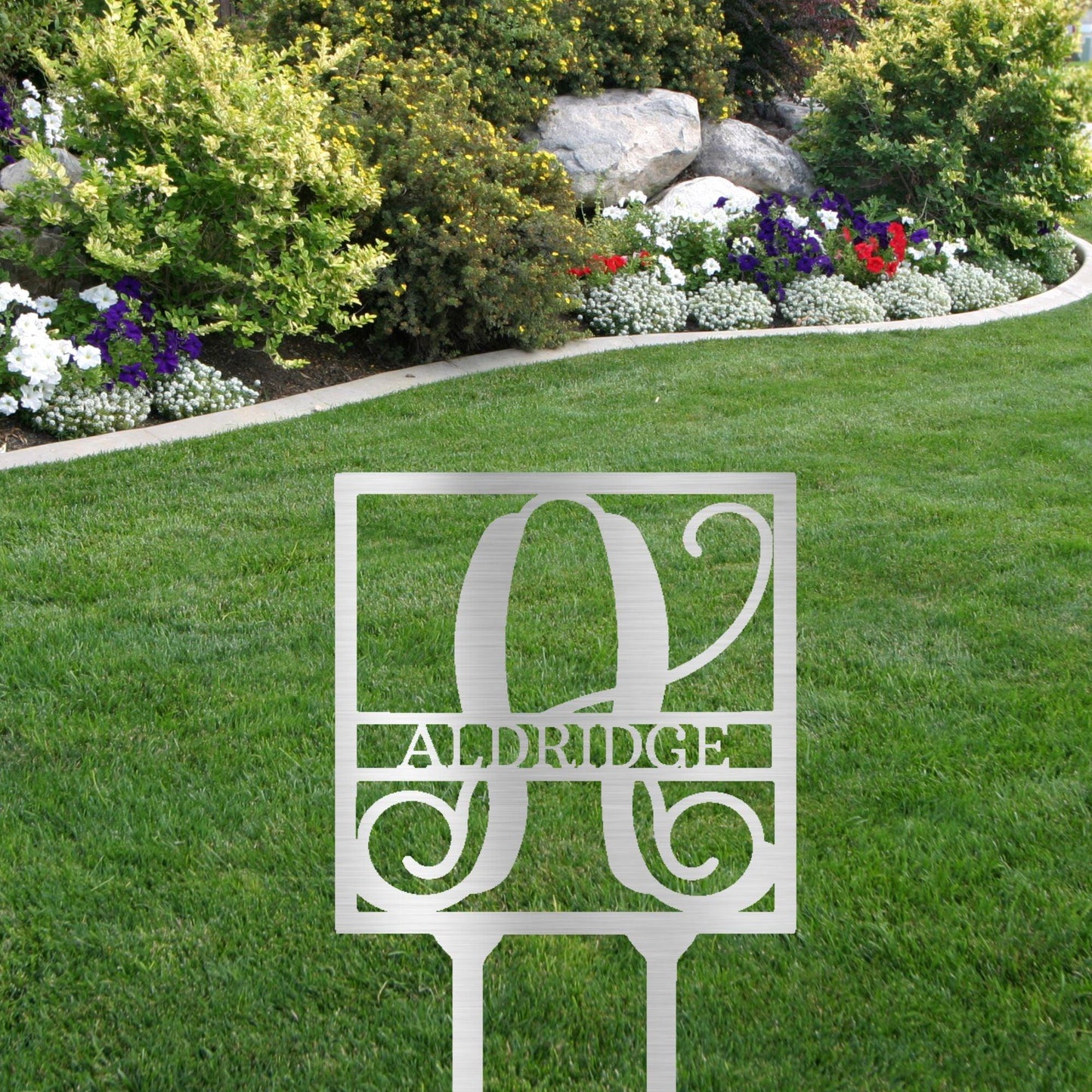 Custom Address Name Initial Square Monogram Steel Yard Garden Lawn Stake - Mallard Moon Gift Shop