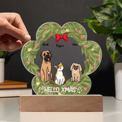 Customizable Paw Print Acrylic Plaque: A Festive Holiday Wreath Featuring Your Furry Friends - Mallard Moon Gift Shop