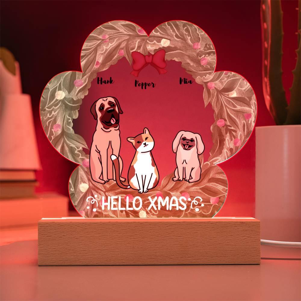 Customizable Paw Print Acrylic Plaque: A Festive Holiday Wreath Featuring Your Furry Friends - Mallard Moon Gift Shop