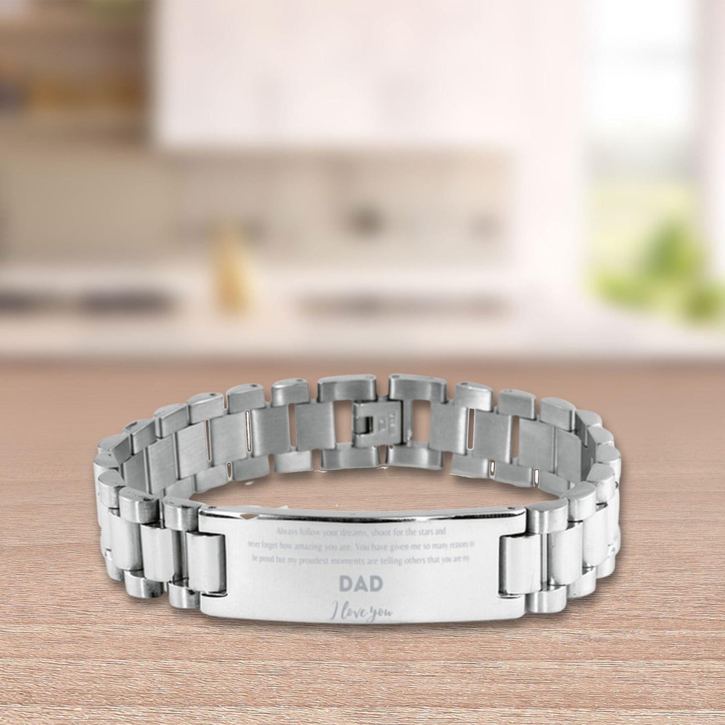 Dad Ladder Stainless Steel Engraved Bracelet - Always follow your dreams Birthday Christmas Holiday Jewelry Gifts - Mallard Moon Gift Shop