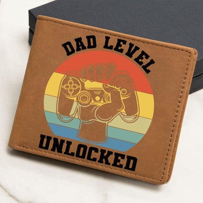 Dad Level Unlocked Leather Wallet - Mallard Moon Gift Shop