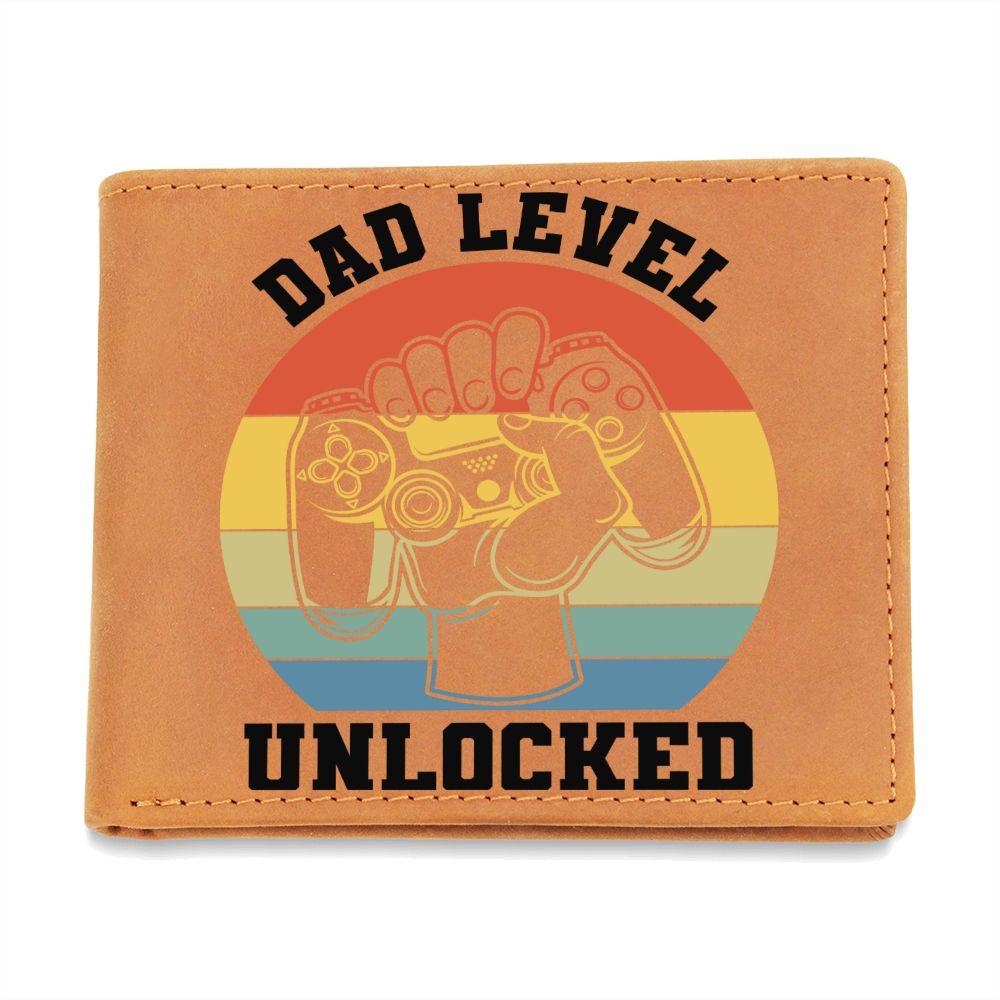 Dad Level Unlocked Leather Wallet - Mallard Moon Gift Shop