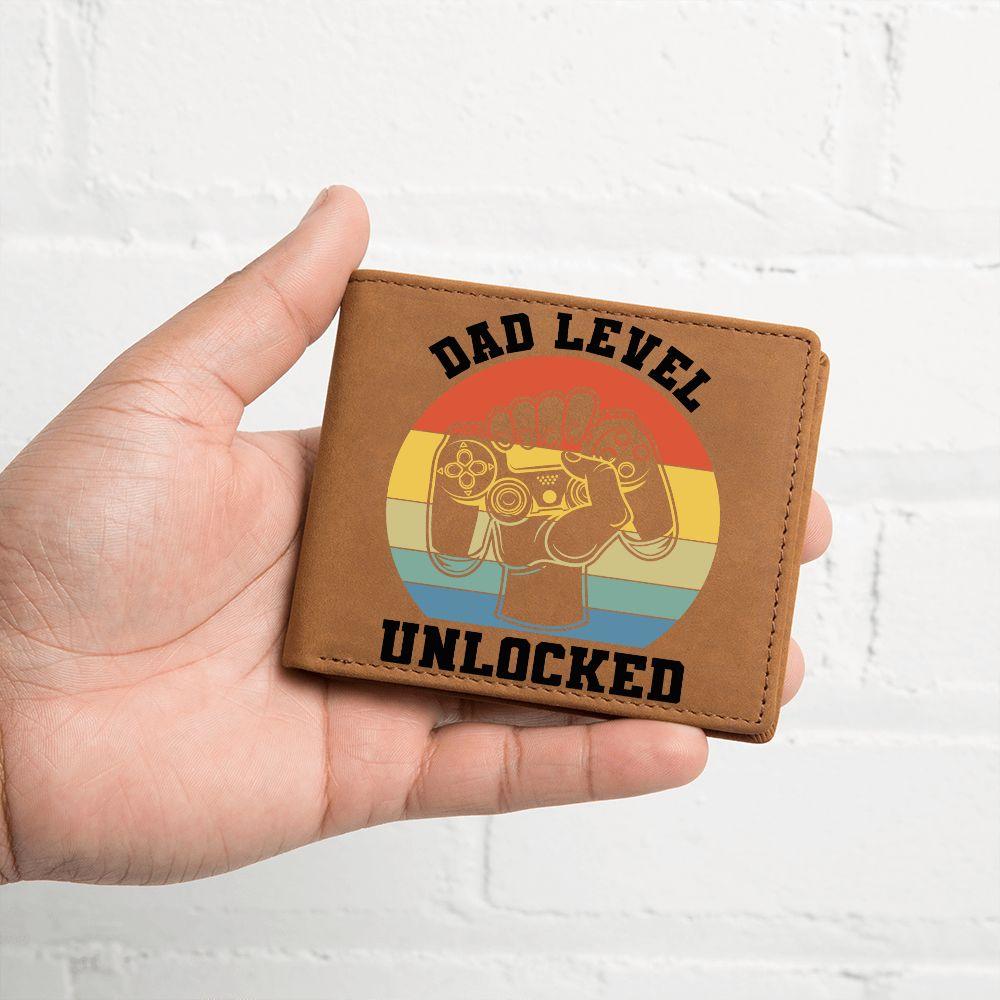 Dad Level Unlocked Leather Wallet - Mallard Moon Gift Shop