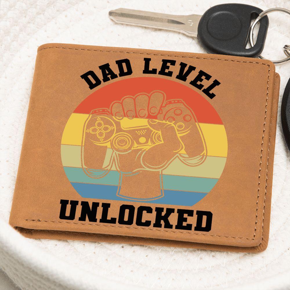 Dad Level Unlocked Leather Wallet - Mallard Moon Gift Shop