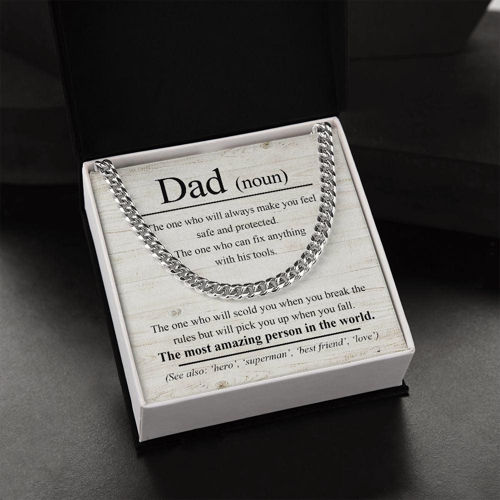 Dad Noun - The Most Amazing Person in the World Cuban Chain Link Necklace - Mallard Moon Gift Shop