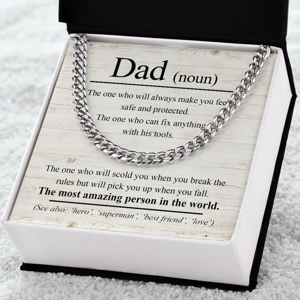Dad Noun - The Most Amazing Person in the World Cuban Chain Link Necklace - Mallard Moon Gift Shop