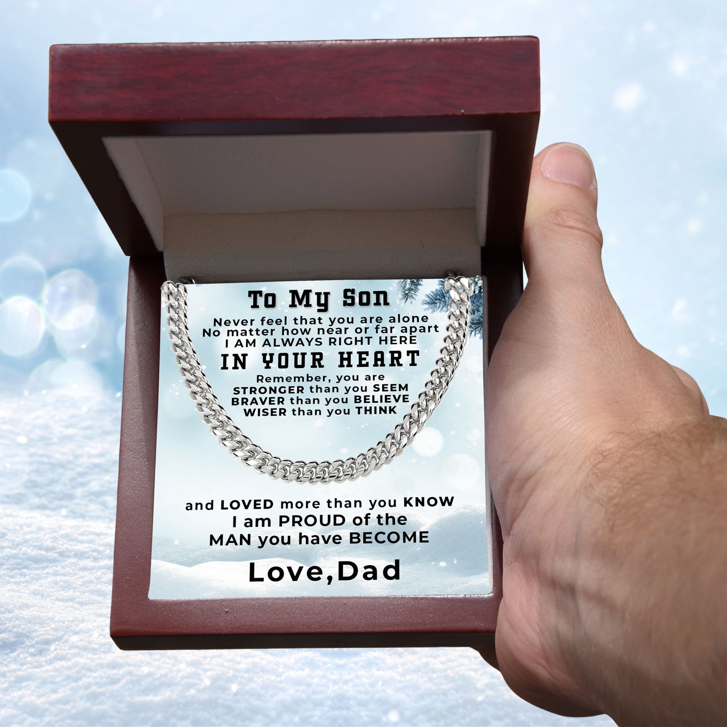 Gift for Adult Son from Dad Thick Chain Link Necklace Custom Message Card Gift Box