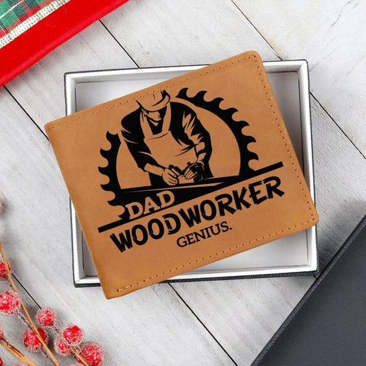Dad Woodworker Genius Leather Wallet - Mallard Moon Gift Shop