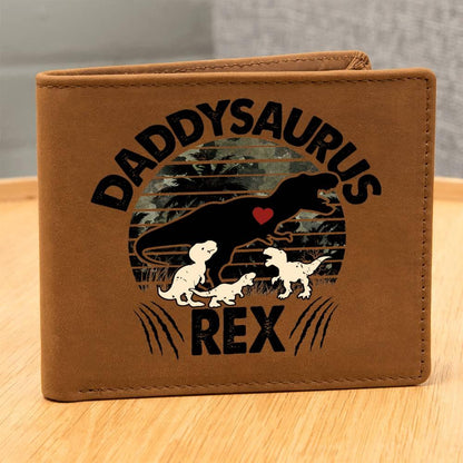 Daddysaurus Rex Custom Printed Leather Wallet - Mallard Moon Gift Shop