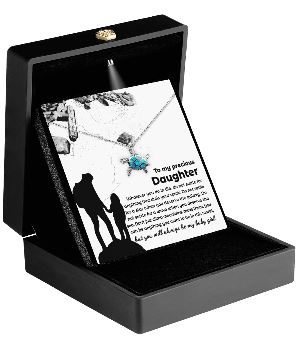 Daughter Gift You Will Always Be My Little Girl Birthday Graduation Sea Turtle Opal Pendant Necklace - Mallard Moon Gift Shop