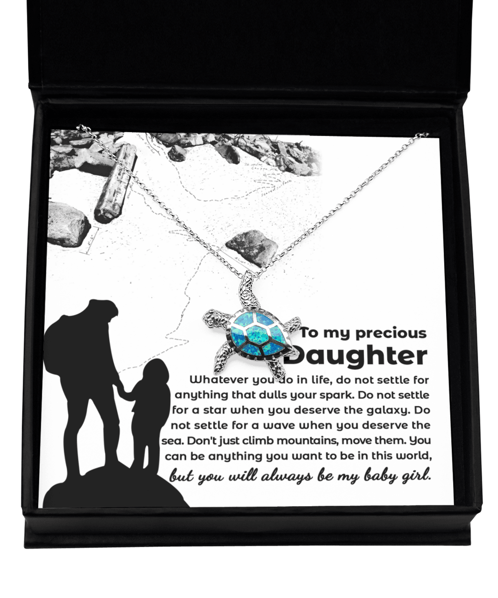 Daughter Gift You Will Always Be My Little Girl Birthday Graduation Sea Turtle Opal Pendant Necklace - Mallard Moon Gift Shop