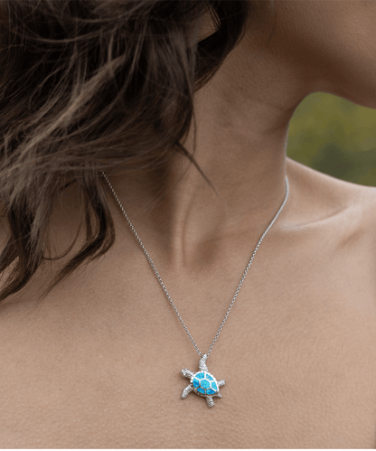 Daughter Gift You Will Always Be My Little Girl Birthday Graduation Sea Turtle Opal Pendant Necklace - Mallard Moon Gift Shop