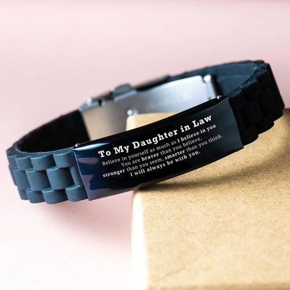 Daughter In Law Black Glidelock Clasp Engraved Bracelet - You are braver than you believe, stronger than you seem, Inspirational Birthday, Christmas Gifts - Mallard Moon Gift Shop