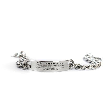 Daughter In Law Cuban Chain Stainless Steel Engraved Bracelet - Daughter In Law You are braver than you believe, stronger than you seem, Inspirational Birthday, Christmas Gifts - Mallard Moon Gift Shop