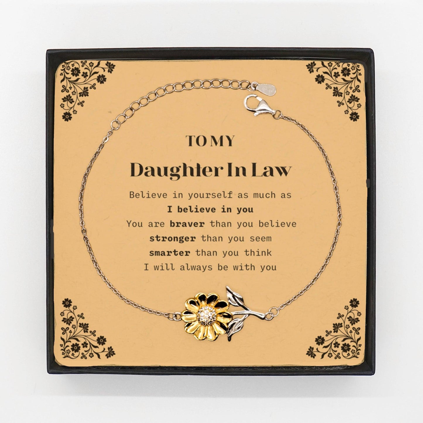 Daughter In Law Sunflower Bracelet Gifts, To My Daughter In Law You are braver than you believe, stronger than you seem, Inspirational Gifts For Daughter In Law Card, Birthday, Christmas Gifts For Daughter In Law Men Women - Mallard Moon Gift Shop